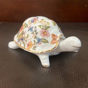 Aynsley Cottage Garden Turtle Trinket Box in Fine Bone China w/Floral Motif